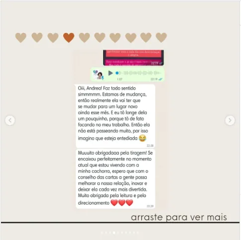 Depoimento de Andrea no Instagram