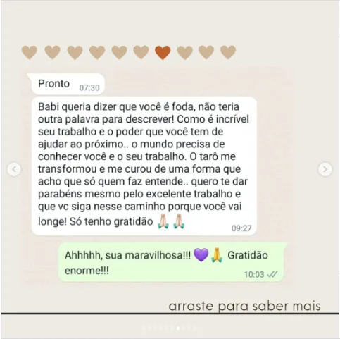 Depoimento de Babi no Instagram