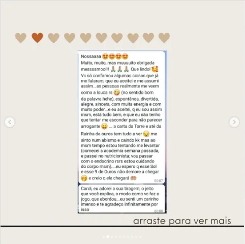 Depoimento de Carol no Instagram
