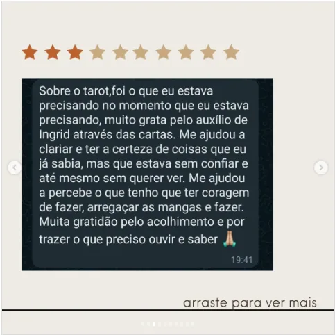 Depoimento de Ingrid no Instagram