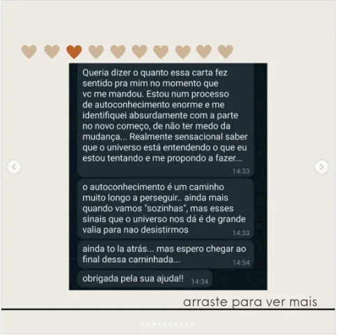 Depoimento de Mari no Instagram