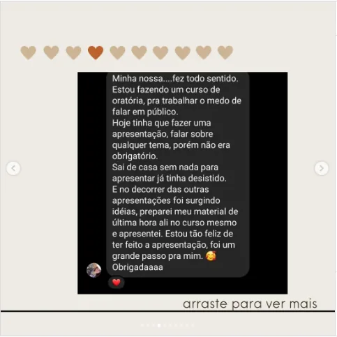 Depoimento de Mari no Instagram