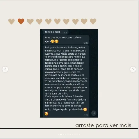 Depoimento de Rari no Instagram
