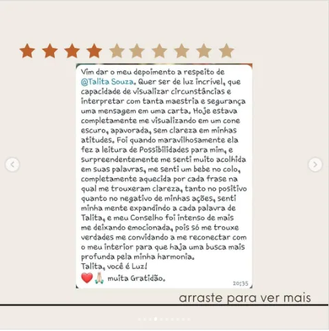 Depoimento de Talita no Instagram