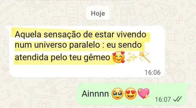 Depoimento sobre uma leitura intuitiva com o gêmeo da Débora, enviado pelo WhatsApp