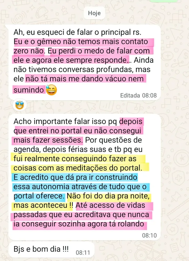 Depoimento sobre o ritual de limpeza, proteção e manifestação conduzido pelo Mário, enviado pelo WhatsApp