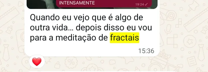 Depoimento de participante das sessões coletivas e da meditação dos fractais, enviado pelo WhatsApp
