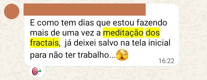Depoimento de participante das sessões coletivas e da meditação dos fractais, enviado pelo WhatsApp