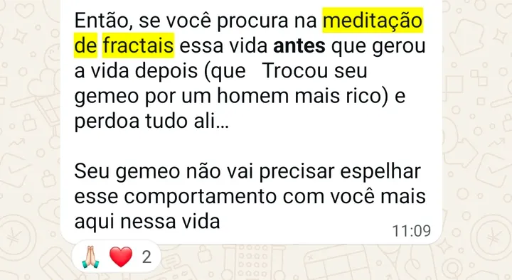 Depoimento de participante das sessões coletivas e da meditação dos fractais, enviado pelo WhatsApp