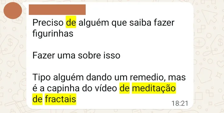 Depoimento de participante das sessões coletivas e da meditação dos fractais, enviado pelo WhatsApp