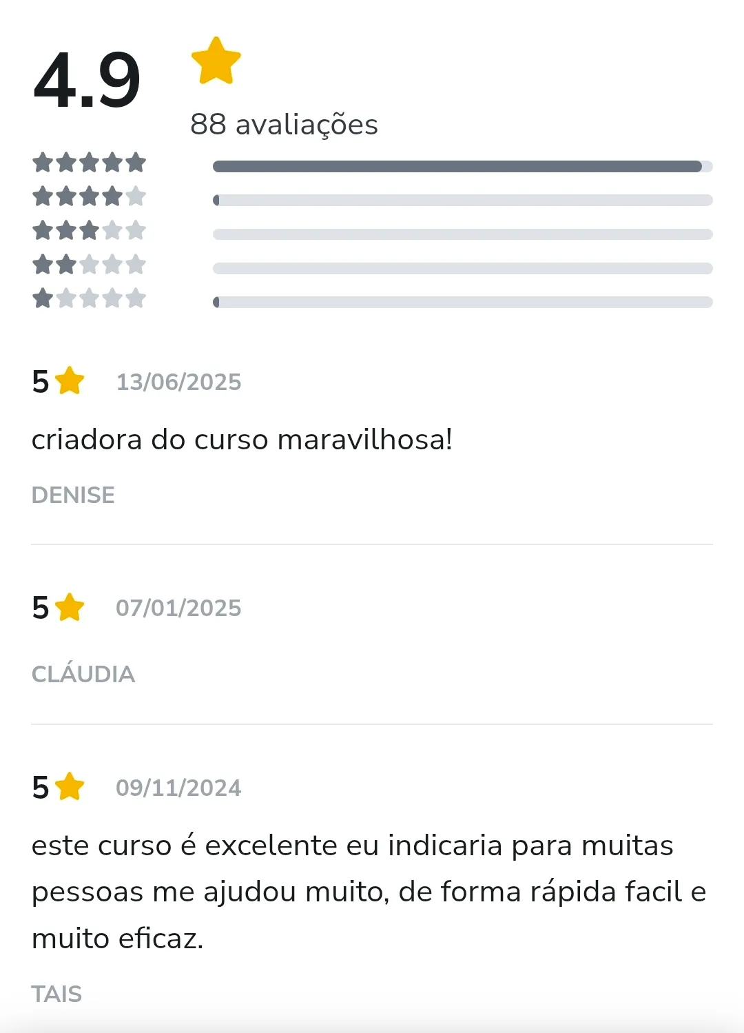 Avaliação de aluno na Hotmart