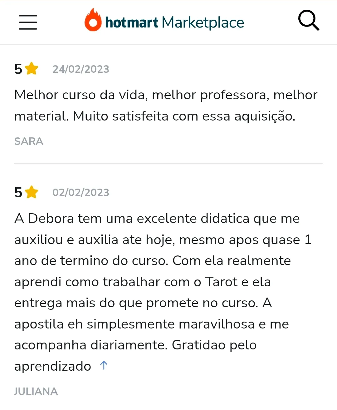 Avaliação de aluno na Hotmart
