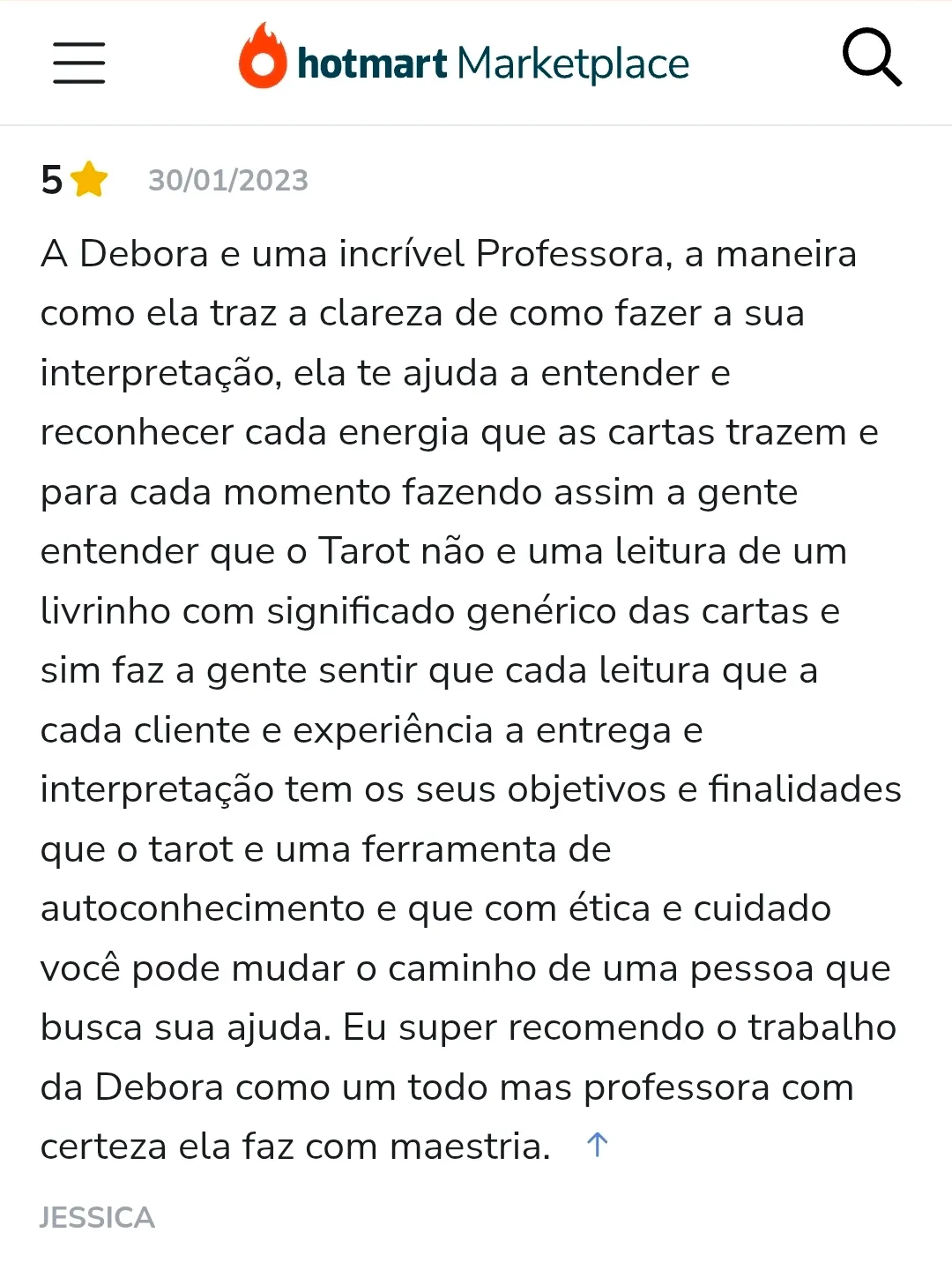 Avaliação de aluno na Hotmart