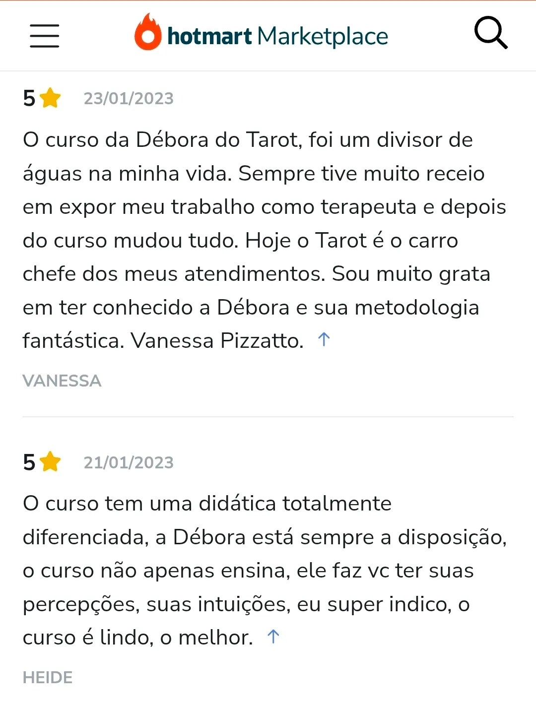 Avaliação de aluno na Hotmart