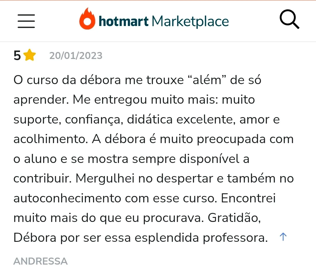Avaliação de aluno na Hotmart