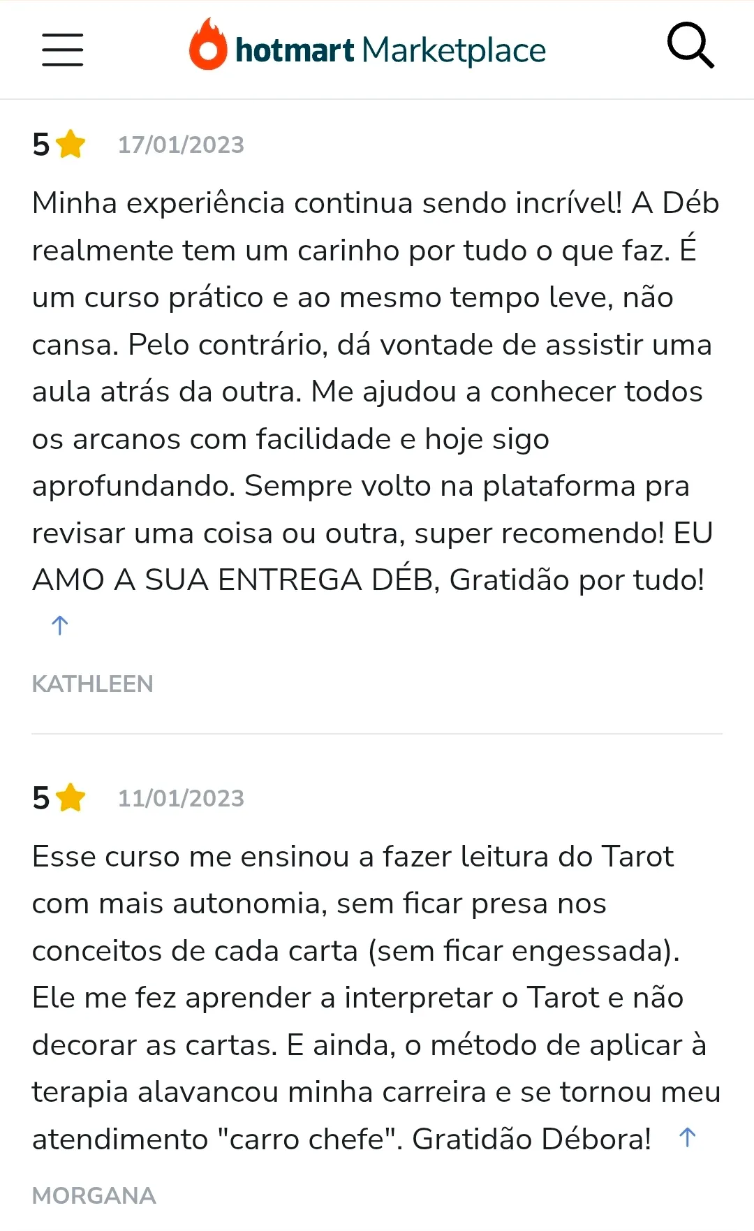 Avaliação de aluno na Hotmart