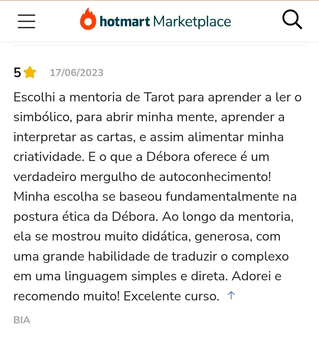 Avaliação de aluno na Hotmart