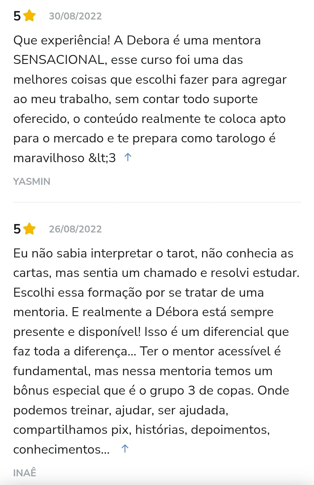 Avaliação de aluno na Hotmart