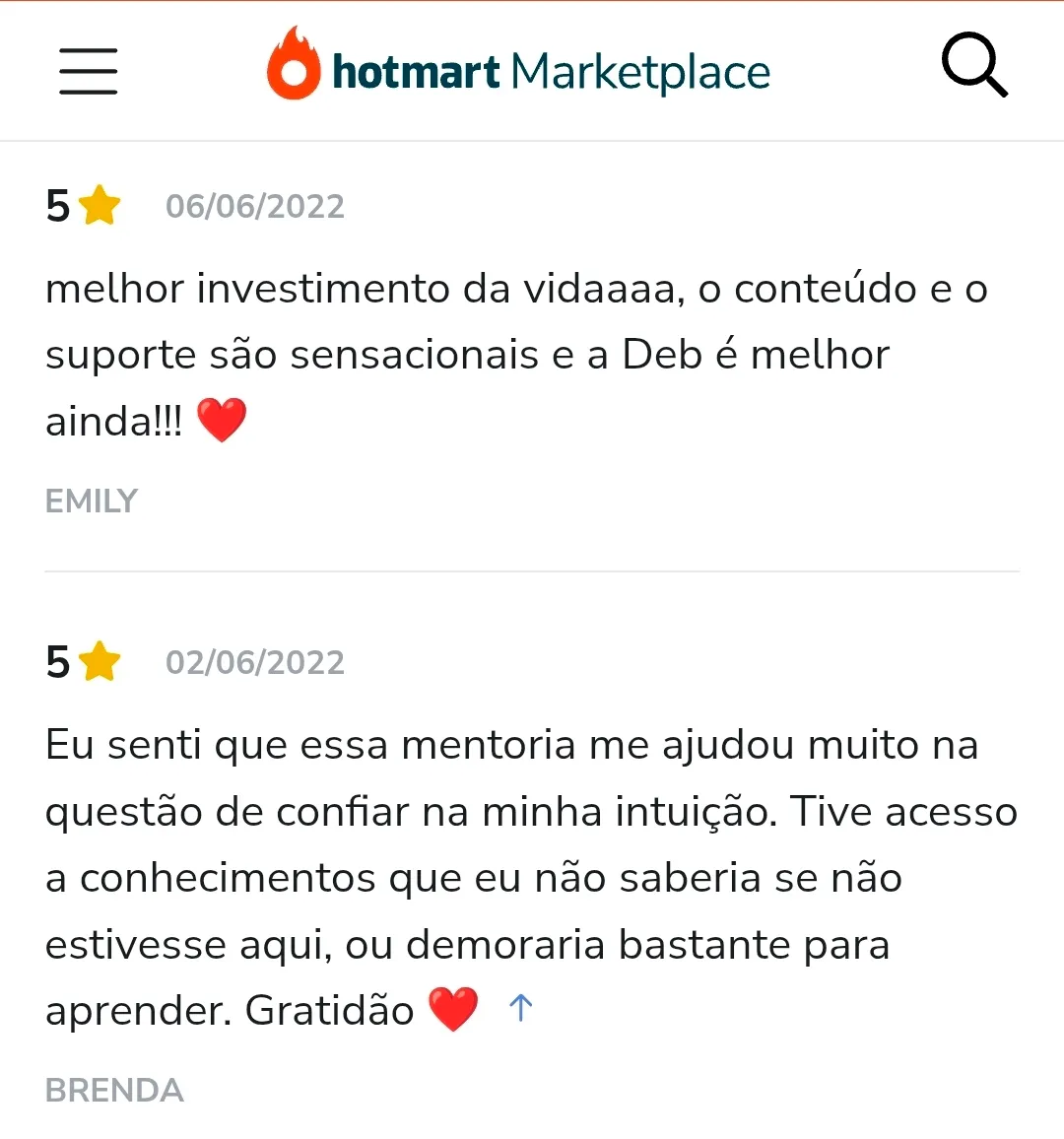 Avaliação de aluno na Hotmart