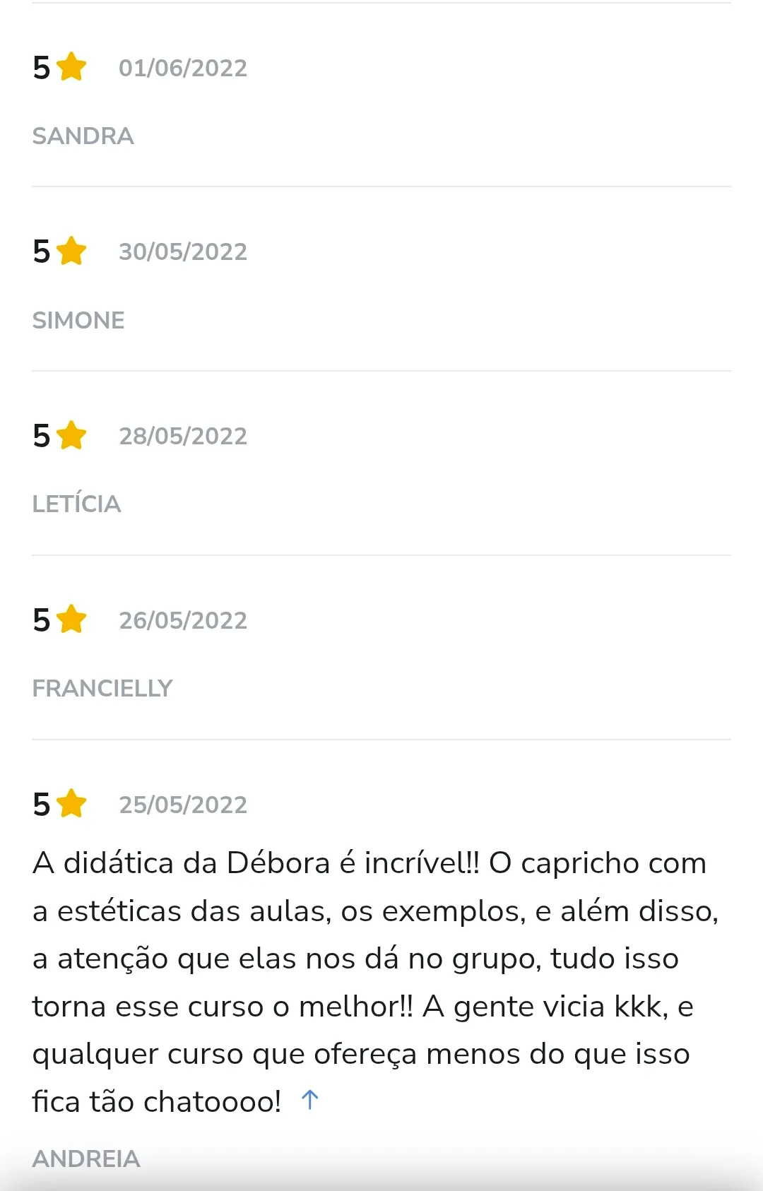 Avaliação de aluno na Hotmart