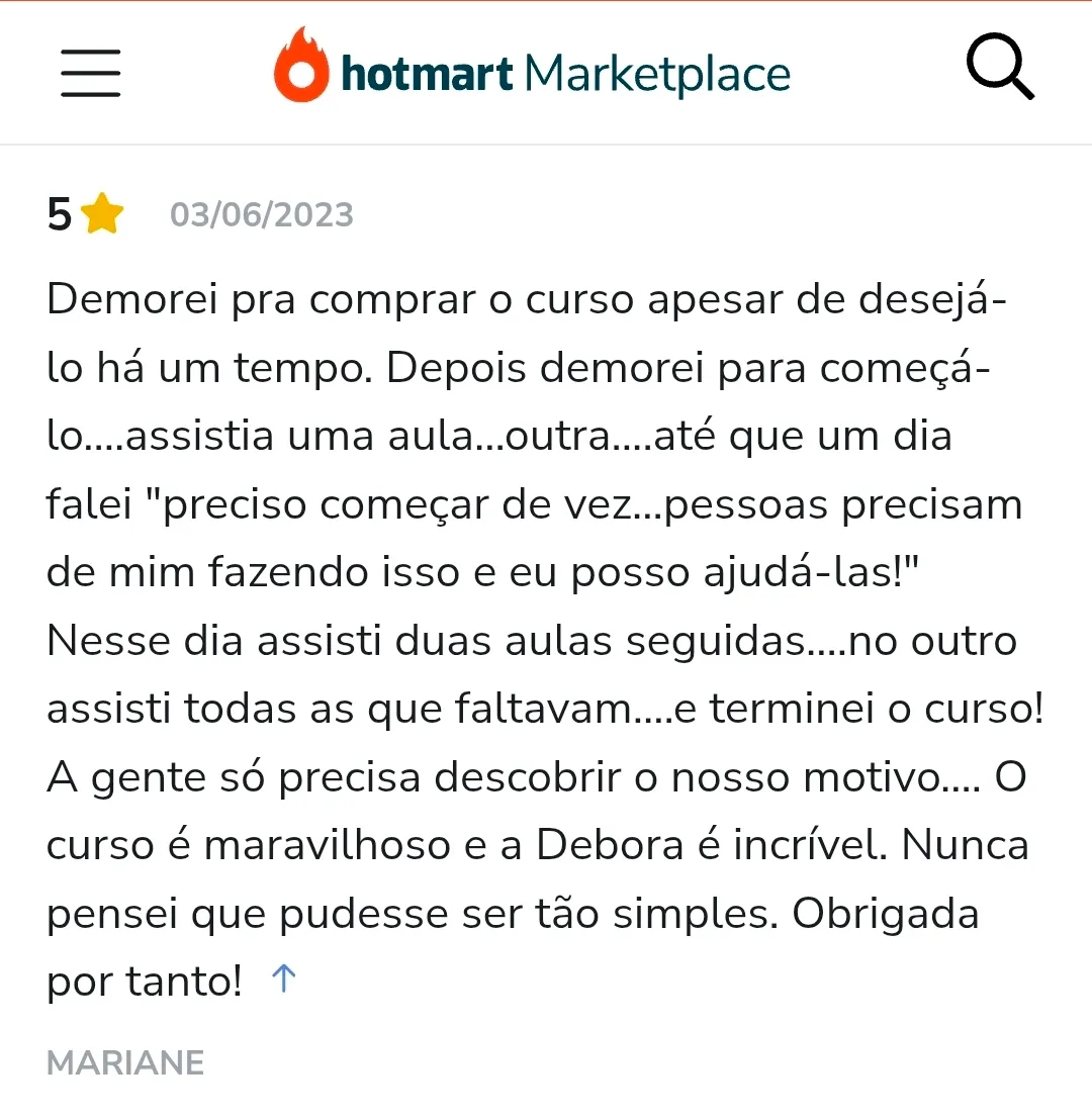 Avaliação de aluno na Hotmart