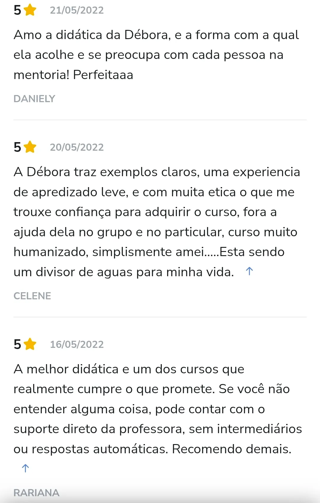 Avaliação de aluno na Hotmart