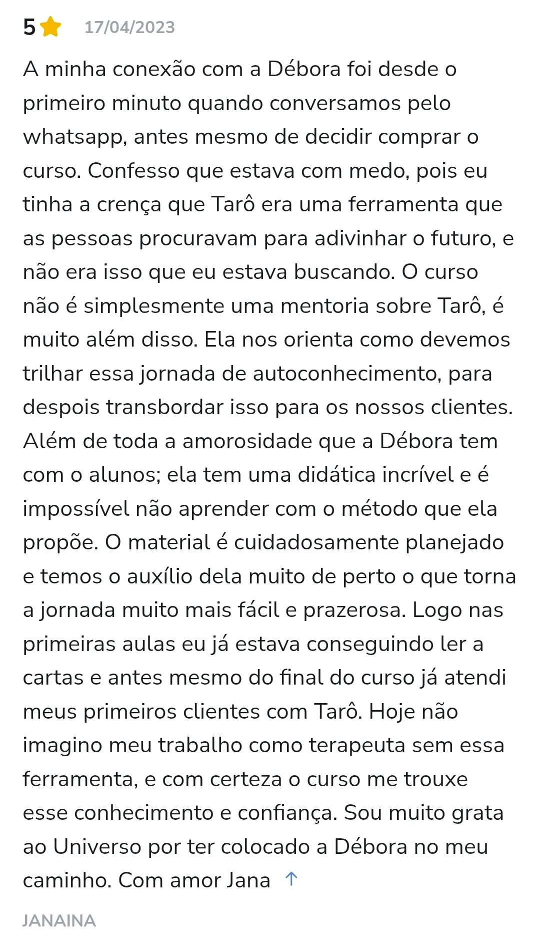 Avaliação de aluno na Hotmart