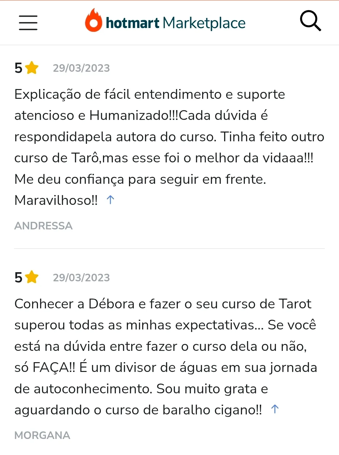 Avaliação de aluno na Hotmart