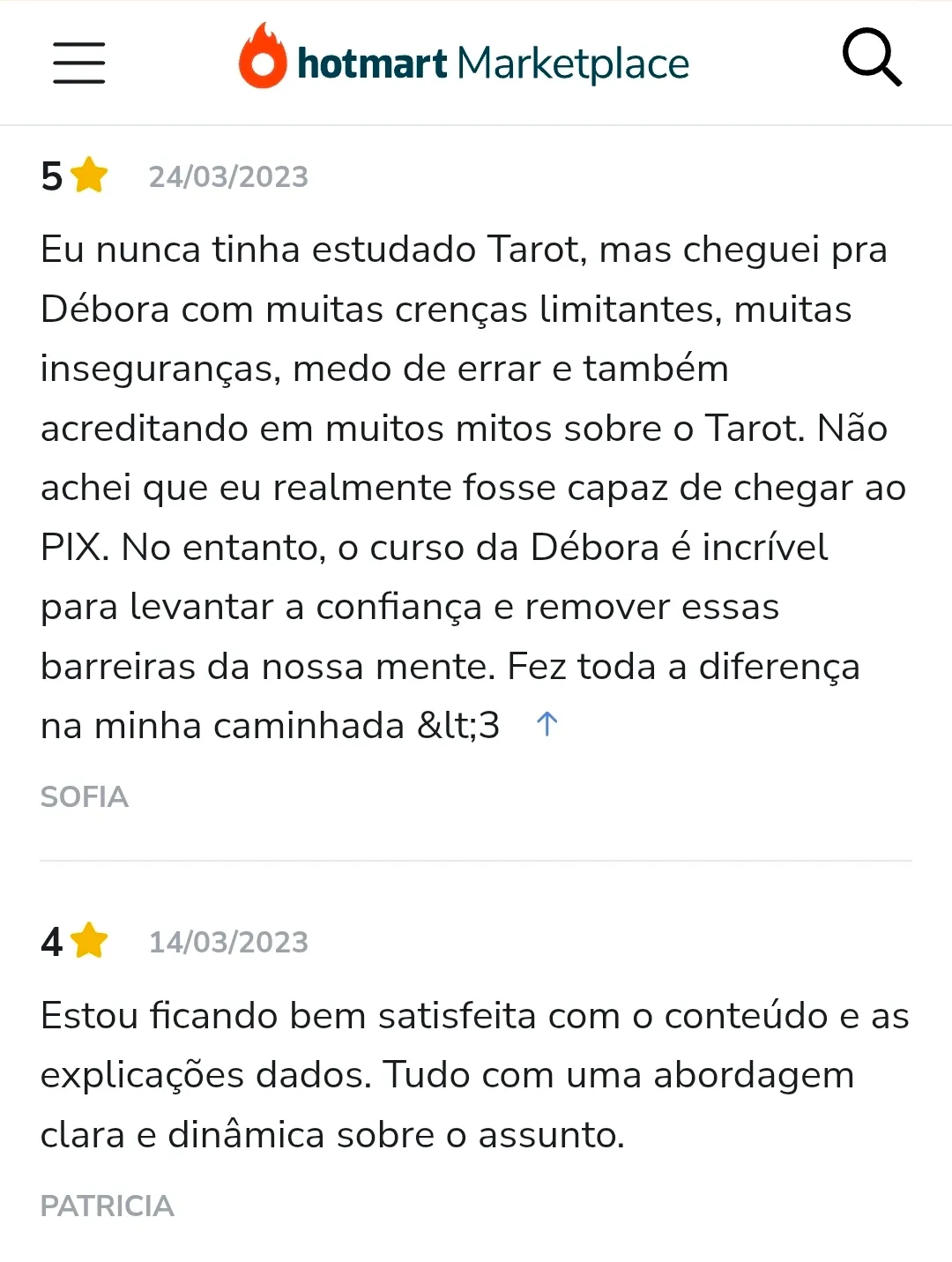 Avaliação de aluno na Hotmart
