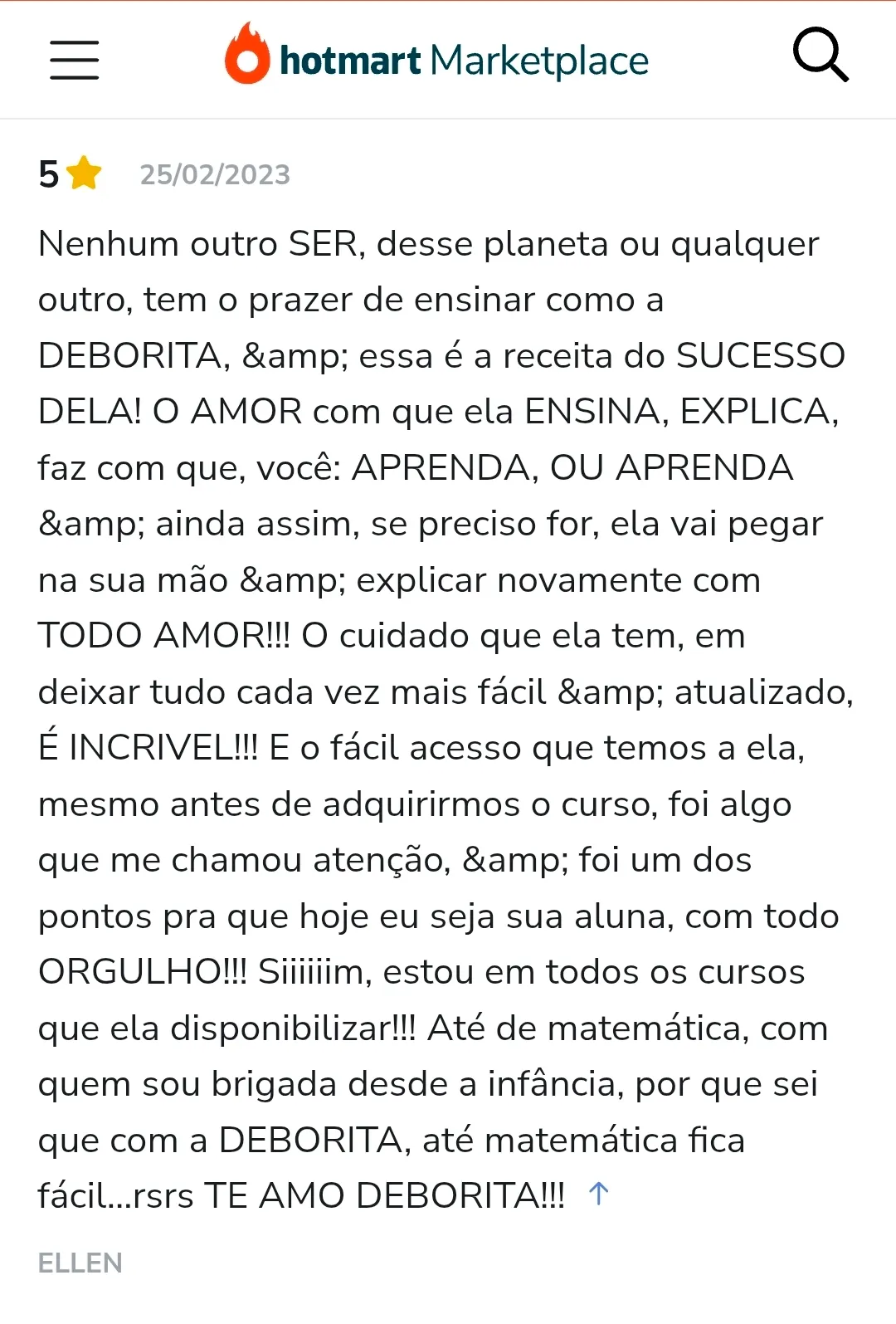 Avaliação de aluno na Hotmart